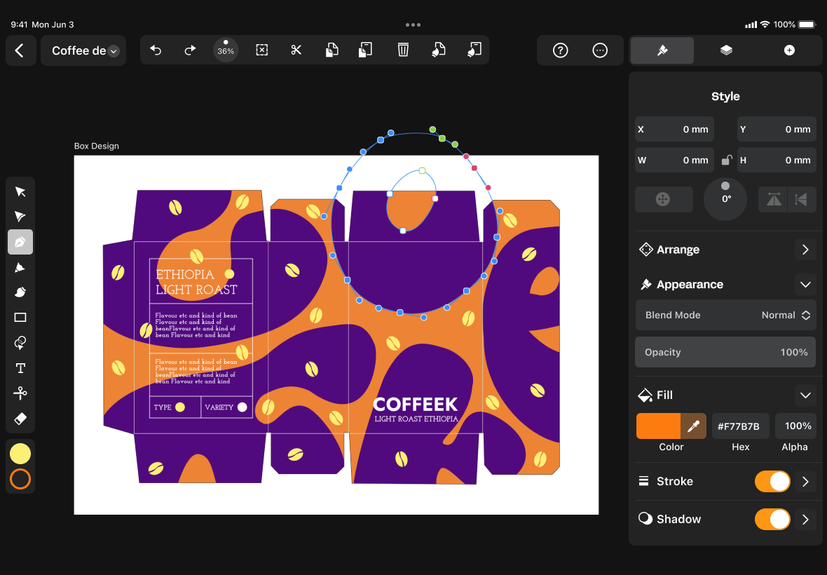 iPad screen with coffee orange purple modern vector Packaging