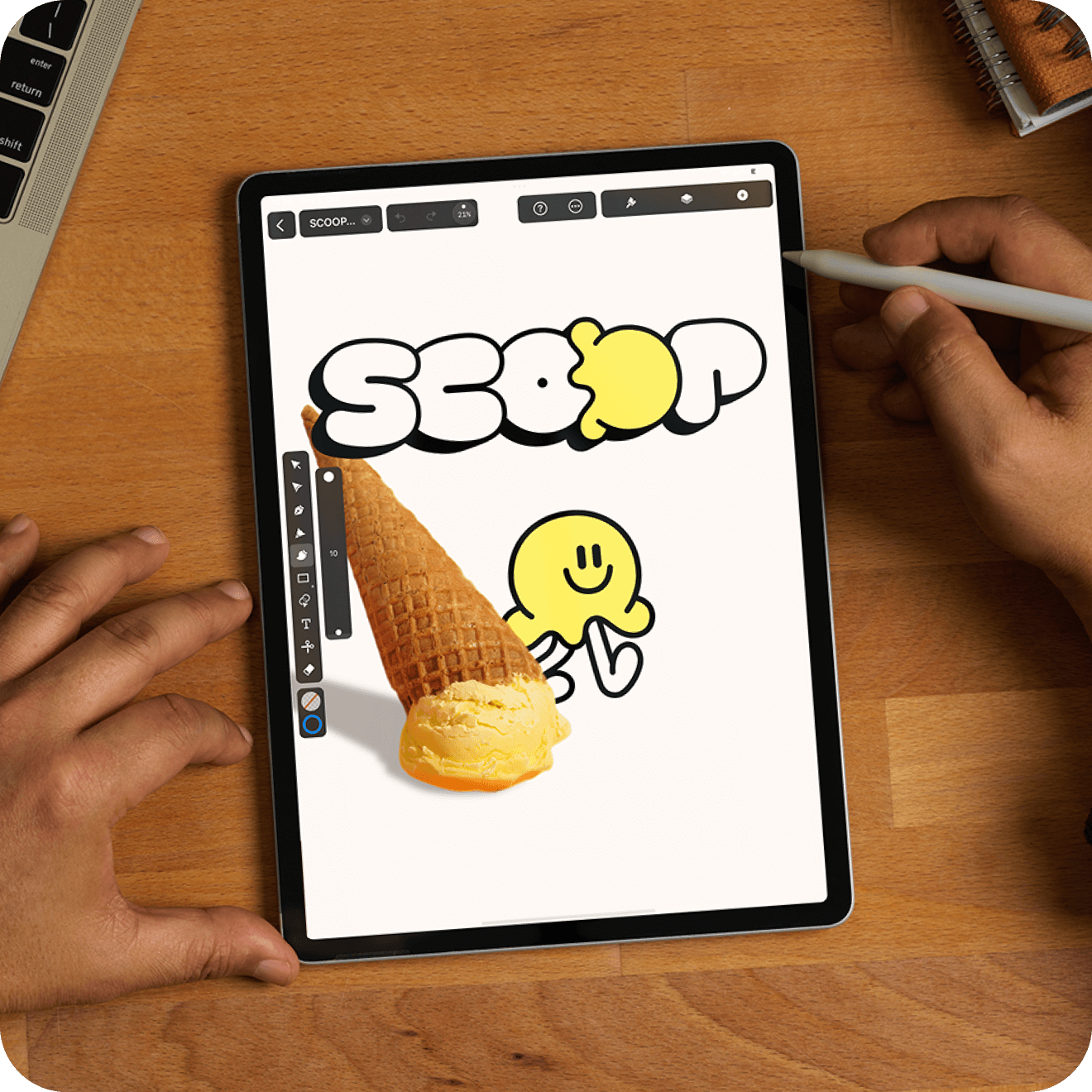 photo of an iPad with design software Linearity curve 