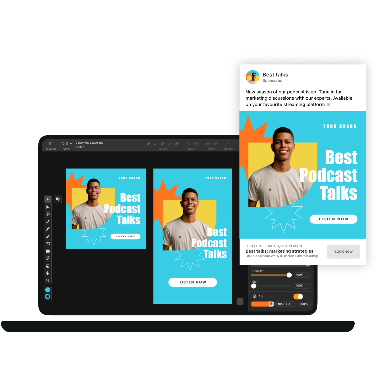 podcast cover design blue on design software