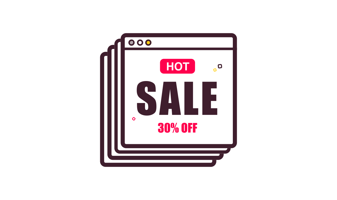 Sale window asset animation big bold text “SALE” in the center, square window