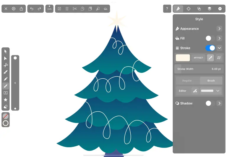 Drawing Christmas tree decorations in Vectornator