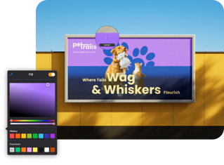 Billboard with pet related brand and software UI
