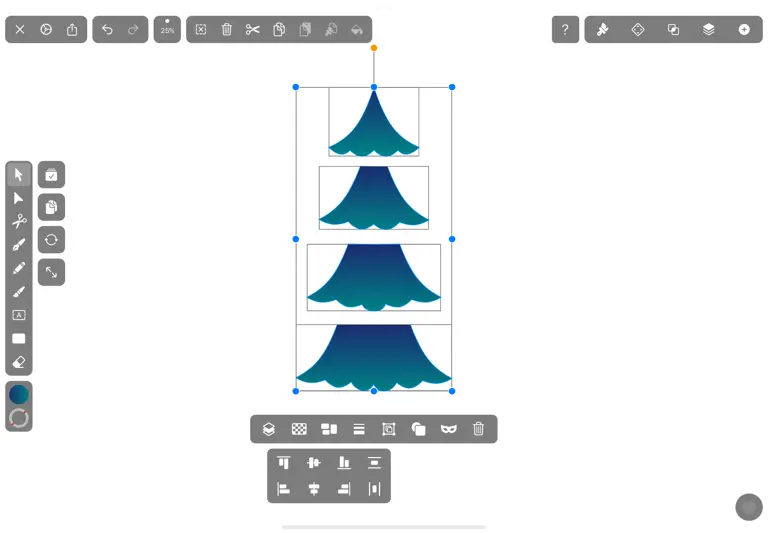 Four Christmas tree shapes in Vectornator